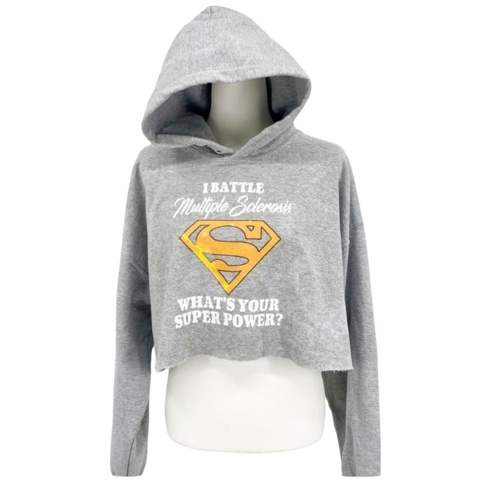 MS AWARENESS Superman Graphic Cropped Sweatshirt Hoodie Size L - Picture 13 of 13